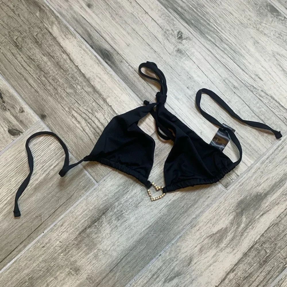 ASYOU heart trim triangle bikini top in black